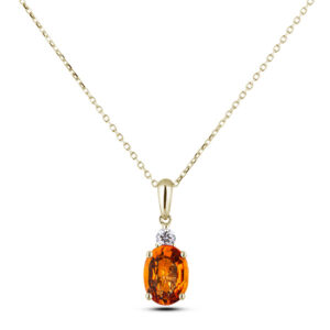 Oval Shaped Orange Sapphire & Canadian Diamond Pendant in Yellow Gold