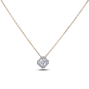 De Beers Forevermark Cushion Cut Diamond Halo Pendant in 14K White and Yellow Gold