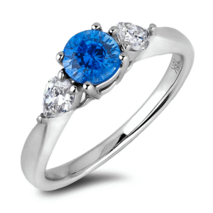 Sapphire and De Beers Forevermark Diamond Three Stone Ring in 18K White Gold