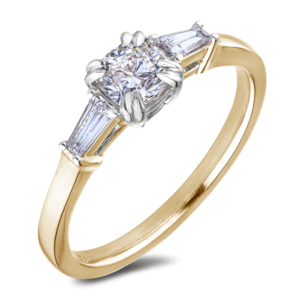 Black Label Ideal Cushion Cut De Beers Forevermark Diamond Trilogy Engagement Ring in 18K White and Yellow Gold