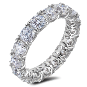 Black Label De Beers Forevermark Ideal Cushion Cut Diamond Eternity Wedding Band Ring in Platinum