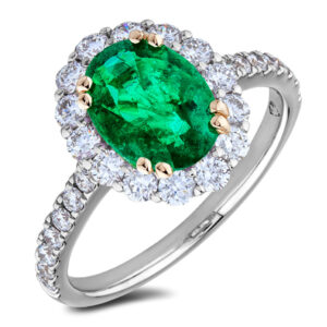 Brazilian Emerald and Diamond Halo Ring in 18K Yellow and White Gold