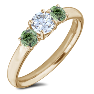 De Beers Forevermark Diamond and Tanzanian Non Heated Green Sapphire Trilogy Style Ring in 14K Yellow Gold