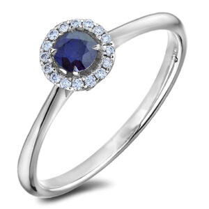 Sapphire and Canadian Diamond Halo Ring in White Gold