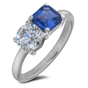 Tanzanian Non Heated Sapphire and De Beers Forevermark Diamond Toi et Moi Ring in 18K White Gold