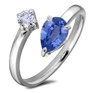 Tanzanian Non Heated Pear Shape Sapphire and De Beers Forevermark Diamond Toi Et Moi Ring in 18K White Gold
