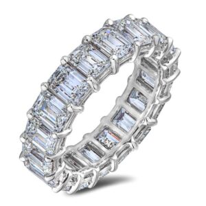 De Beers Forevermark Emerald Cut Eternity Diamond Wedding Band Ring in 18K White Gold