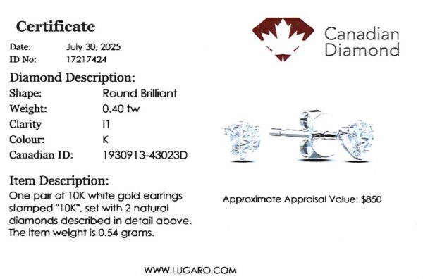 Canadian Diamond Stud Earrings in White Gold | 0.40 Carat TW