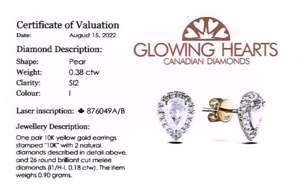 Pear Shape Canadian Diamond Halo Stud Earrings in Yellow Gold - Image 3