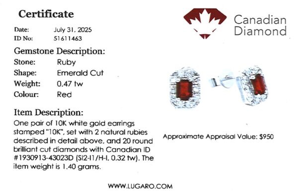 Ruby & Canadian Diamond Halo Stud Earrings in White Gold