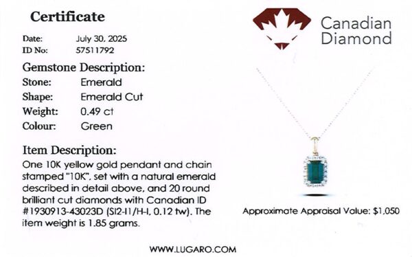 Canadian Diamond & Emerald Halo Pendant in Yellow Gold
