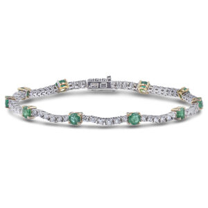 Emerald and Canadian Diamond Tennis Bracelet in White and Yellow Gold