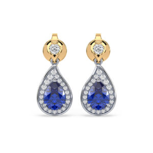 Ceylon Sapphire and De Beers Forevermark Diamond Halo Drop Earrings in 18K Gold