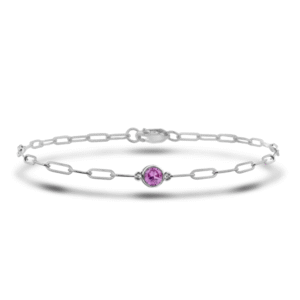 0.10 Carat Pink Sapphire Solitaire Paperclip Bracelet in Sterling Silver
