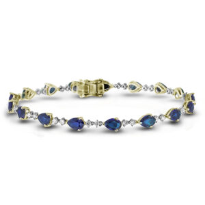 Pear Shaped Sapphire and Canadian Diamond Bracelet in White and Yellow Gold