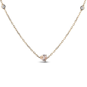 Padparadscha Color Sapphire and Canadian Diamond Necklace in Yellow Gold