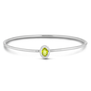 Peridot Diamond Halo Bangle in Sterling Silver