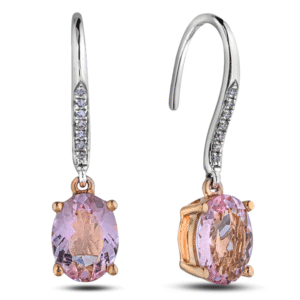 Morganite and Canadian Diamond Drop Earrings White and Yellow Gold