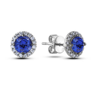 Sapphire and Canadian Diamond Halo Earrings in White Gold