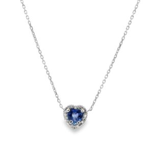 Ceylon Heart Shaped Sapphire and Canadian Diamond Halo Pendant in White Gold