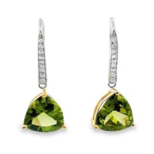 Peridot and Canadian Diamond Drop Earring in Yellow and White Gold