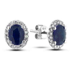 Australian Sapphire and Canadian Diamond Halo Stud Earrings in White Gold
