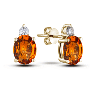 Orange Sapphire and Canadian Diamond Stud Earrings in 14K Yellow Gold