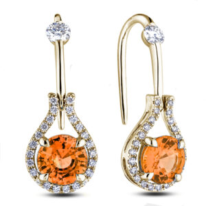 Orange Sapphire and Canadian Diamond Dangle Earrings in Yellow Gold