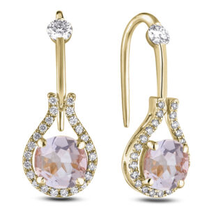 Morganite and Canadian Diamond Dangle Earrings in Yellow Gold