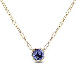 Ceylon Sapphire and Canadian Diamond Bezel Set Paperclip Necklace in 14K Yellow Gold
