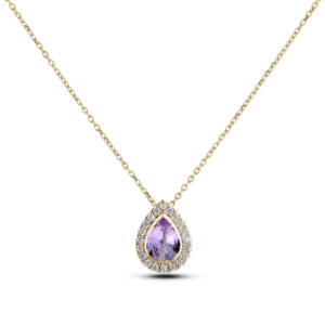 Non- Heated Pink Sapphire and Diamond Bezel Set Halo Pendant in Yellow Gold