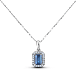 Ceylon Sapphire and Canadian Diamond Halo Pendant in White Gold