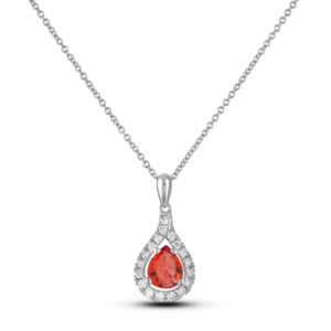 Padparadscha Color Red Orange Sapphire and Canadian Diamond Halo Pendant in White Gold