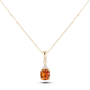 Cushion Shaped Orange Sapphire & Canadian Diamond Pendant in Yellow Gold