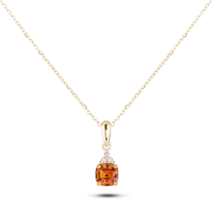Cushion Shape Orange Sapphire & Canadian Diamond Pendant in Yellow Gold