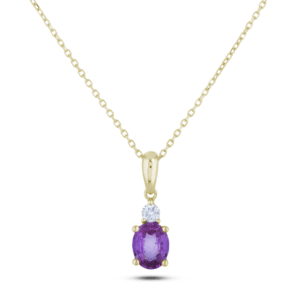 Oval Shaped Purple Sapphire & Canadian Diamond Pendant in Yellow Gold