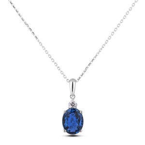 Oval Shaped Sapphire & Canadian Diamond Pendant In 14K White Gold