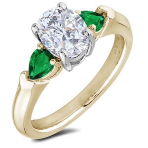 Brazilian Emerald and De Beers Forevermark Diamond Trilogy Style Engagement Ring 18K Gold