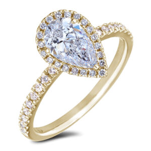 Pear Shape De Beers Forevermark Diamond Halo Ring in 18K Yellow Gold