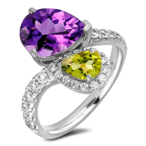 Amethyst and Peridot Toi et Moi Ring With Diamond Accented in White Gold