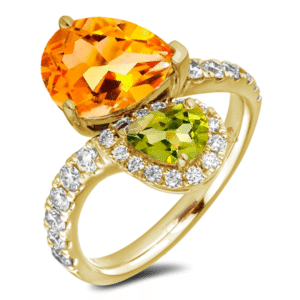 Peridot and Citrine You and Me Ring With Diamond Accented In Yellow Gold