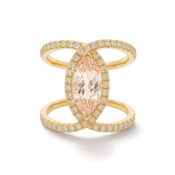 Morganite and Diamond Statement Ring in 14K Yellow Gold
