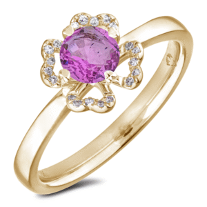 Pink Sapphire and Canadian Diamond Flower Ring in Yellow Gold