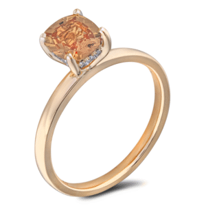 Cushion Cut Orange Sapphire with Canadian Diamond Hidden Halo Ring in Yellow Gold