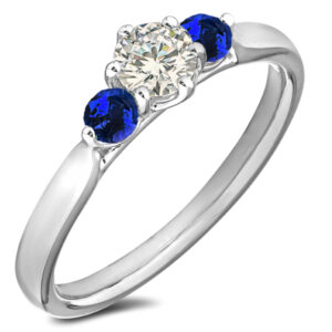 Canadian Diamond and Round Sapphire Trilogy Ring in White Gold