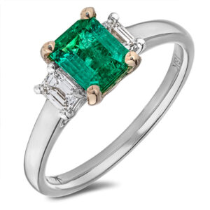 De Beers Forevermark Diamond and Brazilian Emerald Trilogy Ring in 18K Gold