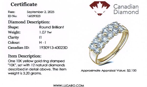 Canadian Diamond Double Row Anniversary Ring in Yellow Gold 1.07 CTW