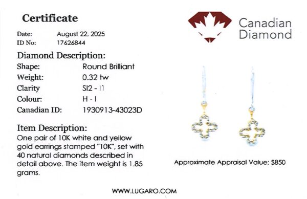 Canadian Diamond Clover Dangle Earrings in Yellow and White Gold
