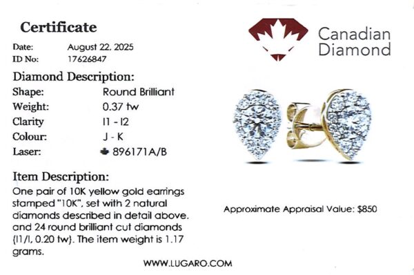 Canadian Diamond Pear-Shaped Halo Stud Earrings in Yellow Gold