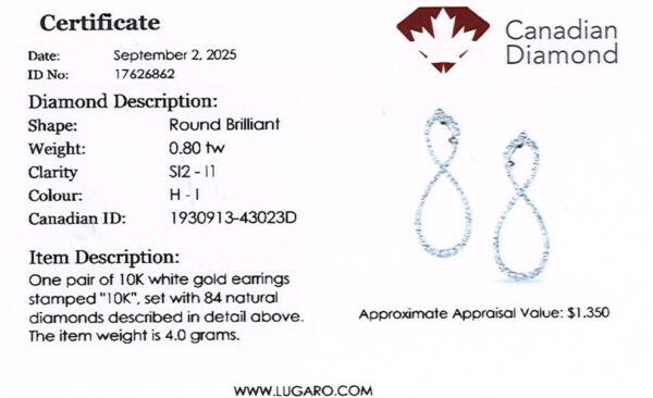 Canadian Diamond Infinity Hoop Earrings in White Gold | 0.80 Carat TW